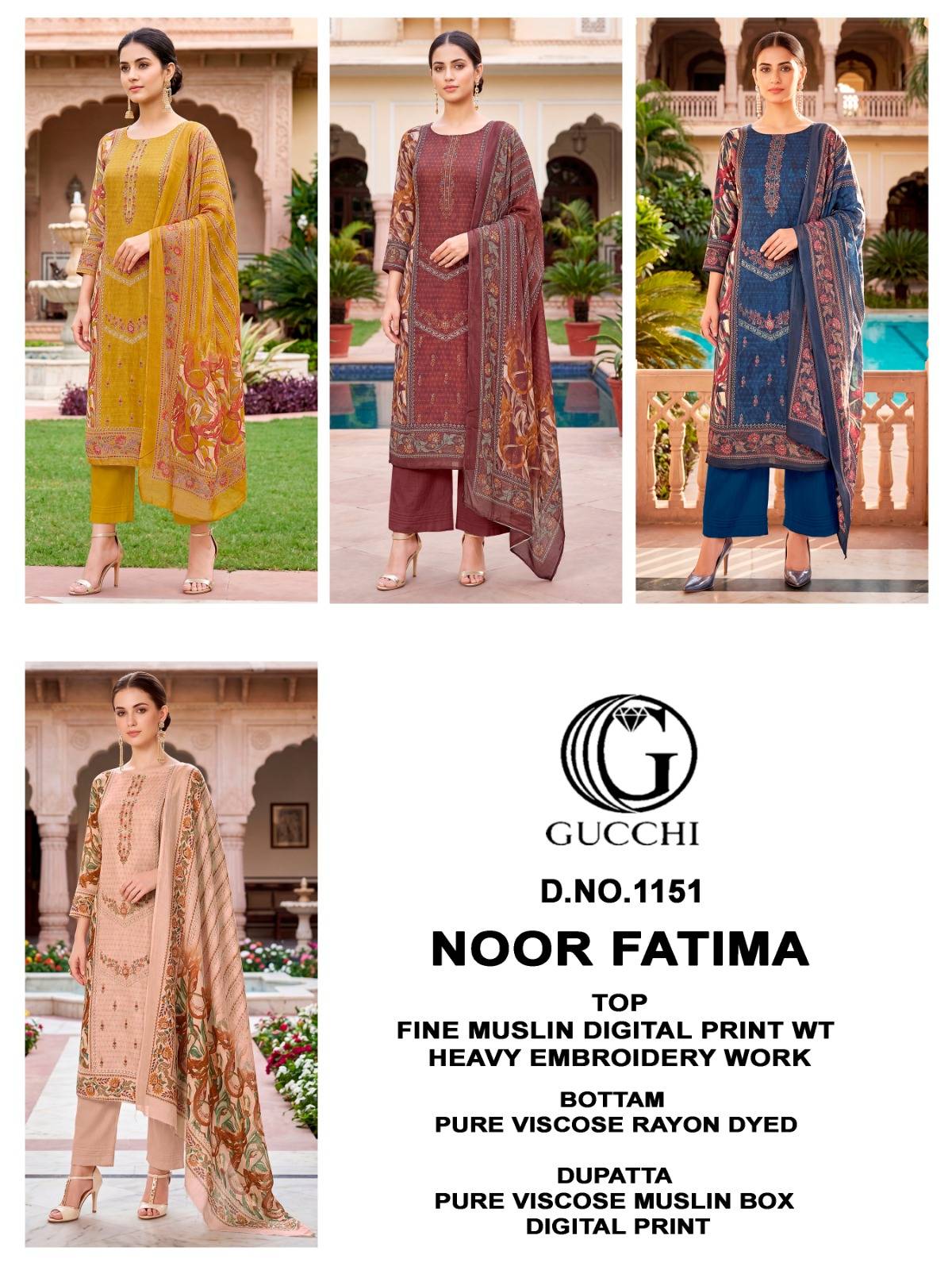 NOOR FATIMA 1151 BY GUCCHI Stylish Beautiful Colourful Pure Viscose Muslin Dresses At Wholesale Price